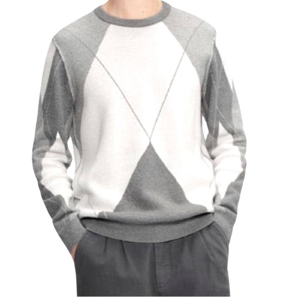 NWT Ted Baker London Avebury Diamond Crew Neck Gray & White Sweater Mens Size:XL